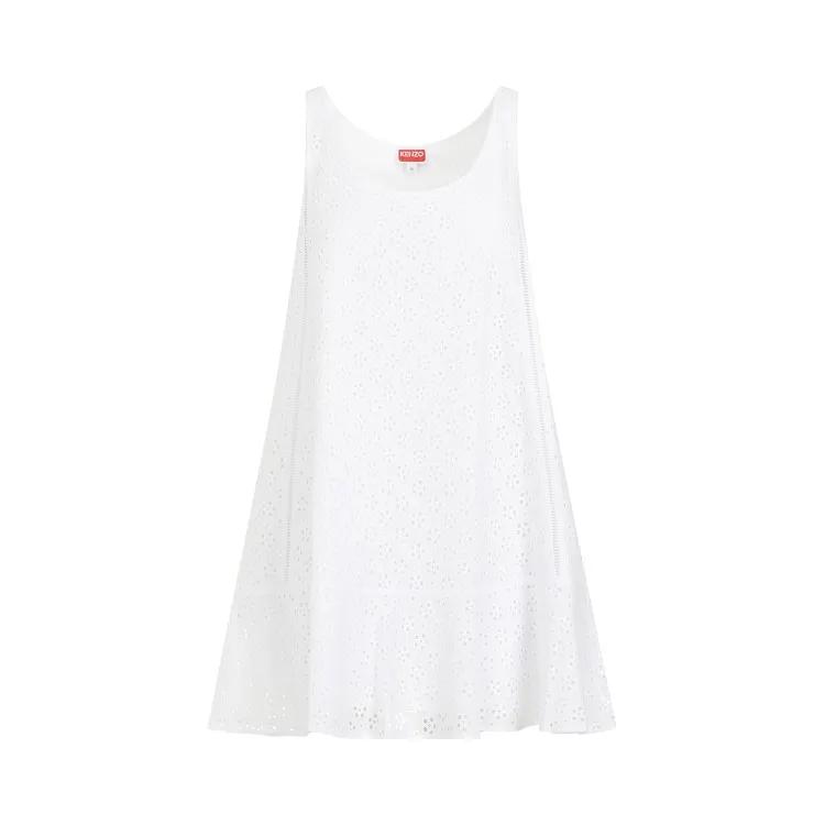 Kenzo - Broderie Anglaise White Cotton Mini Dress - Größe 36 - weiß