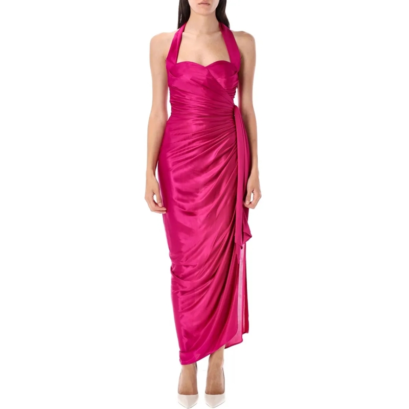 Balmain  Flowing Draped Long Dress Pink
