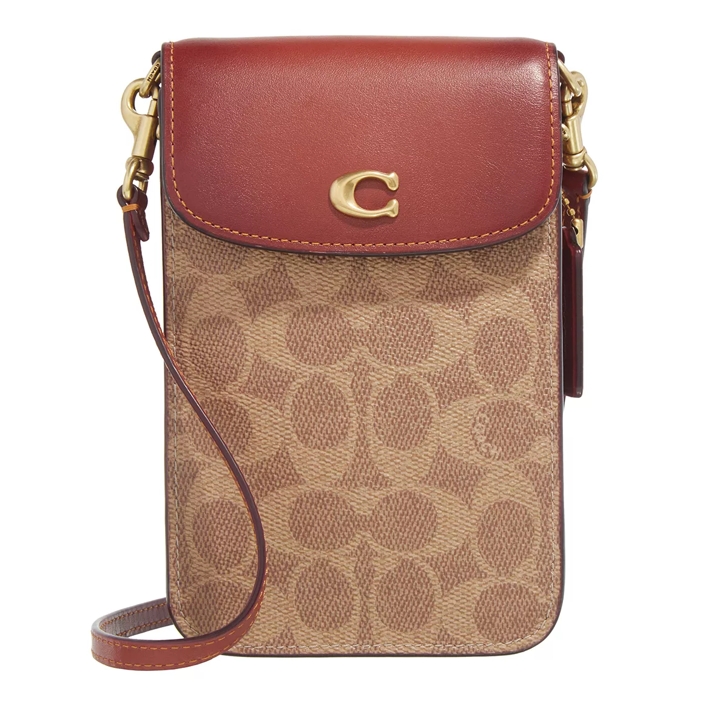 Coach Coated Canvas Signature C Phone Crossbody Tan Rust Phone Bag