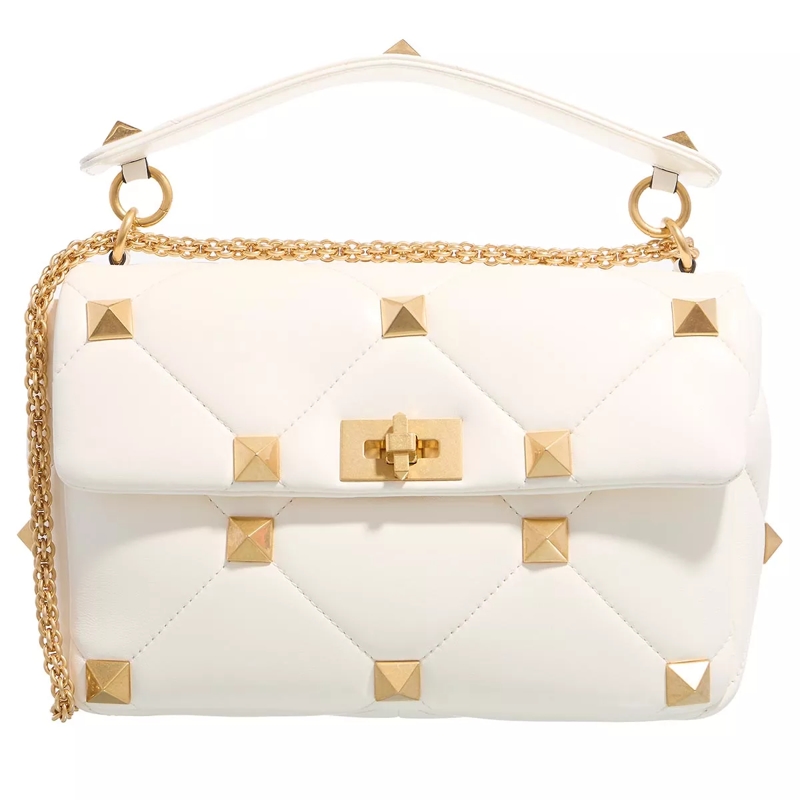 Valentino Garavani Satchel Roman Stud Quilted Crossbody Bag Ivory