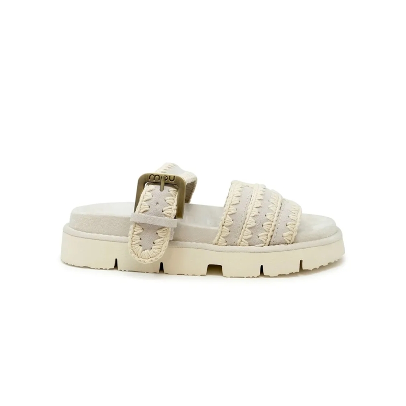 Mou Sandalen Sw461012a Chalk Suede Bio Two Buckle Sandals Grey