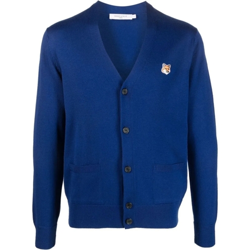 Maison Kitsune Strickjacke Logo-Patch Knitwear Cardigan Blue