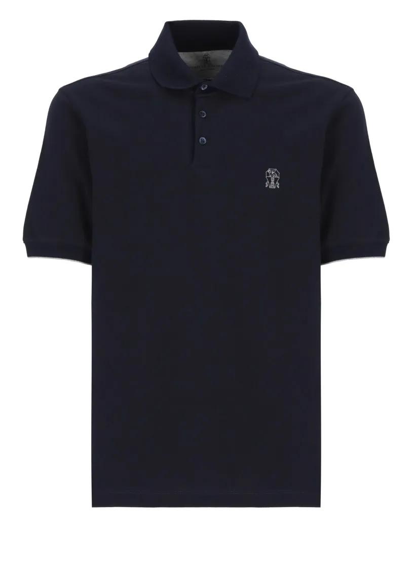 Thumbnail - Brunello Cucinelli - Blue Cotton Polo Shirt - Größe S - blau