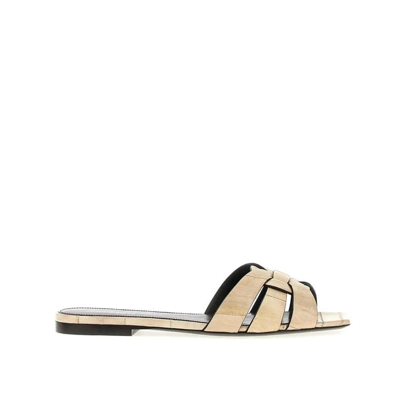 Saint Laurent Sandalen Tribute Eel Leather Flat Sandals Neutrals