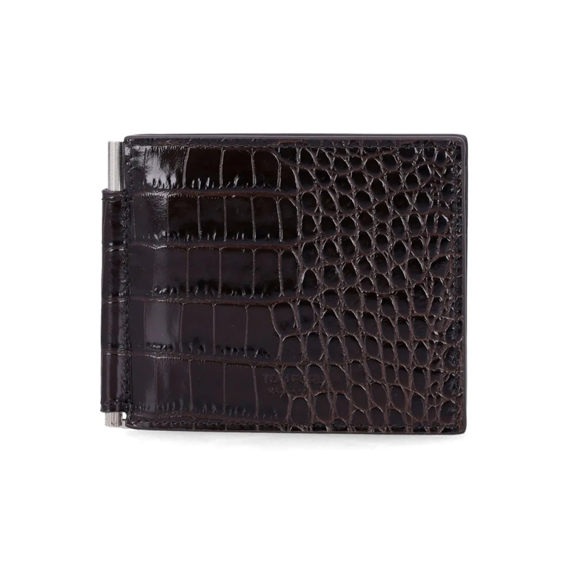 Tom Ford Geldbörse Croc-Embossed Leather Money Clip Wallet Black