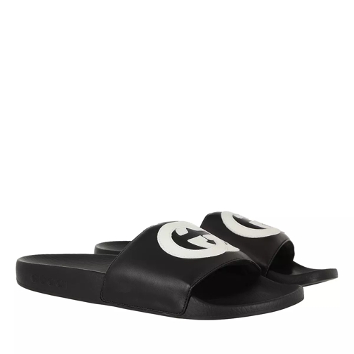 Gucci Interlock GG Slide Sandal Leather Black/White Slide