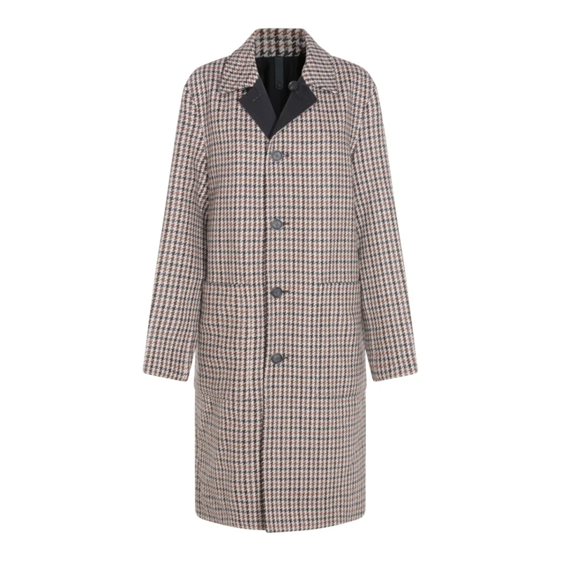 Mackage Bontjassen Houndstooth-Patterned Brown Long Coat With Classic Grey