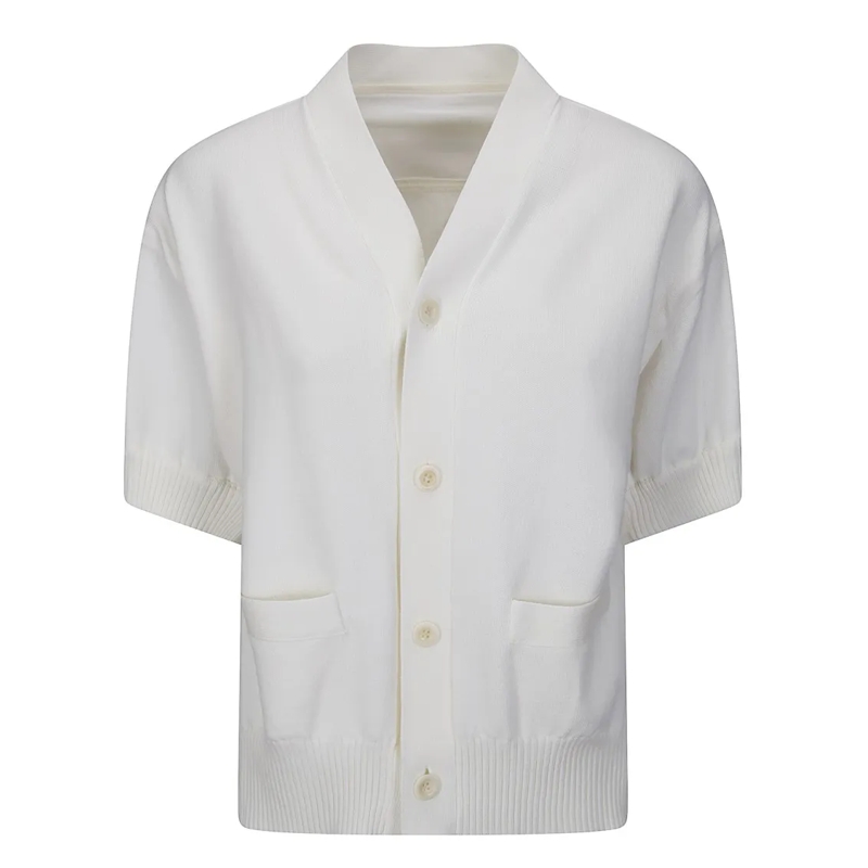 Sacai Strickjacke Denim And Knit Patchwork Cardigan White