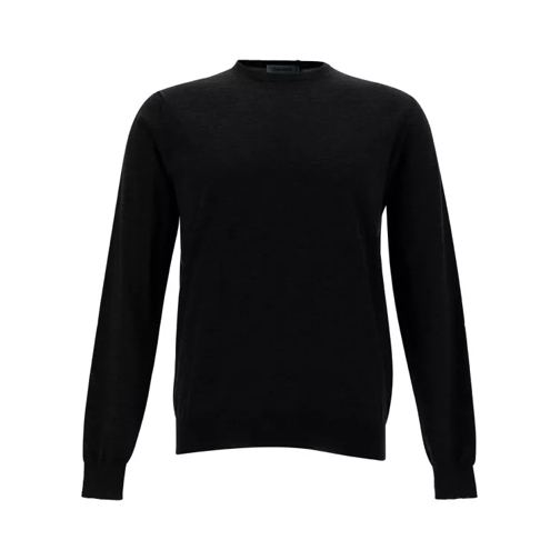 Gaudenzi Grey Crewneck Sweater With Ribbed Trims In Wool Black 