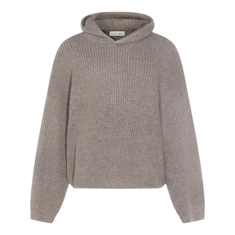 FEAR OF GOD Pullover Ribbed Knit Sweater With Hood Grey