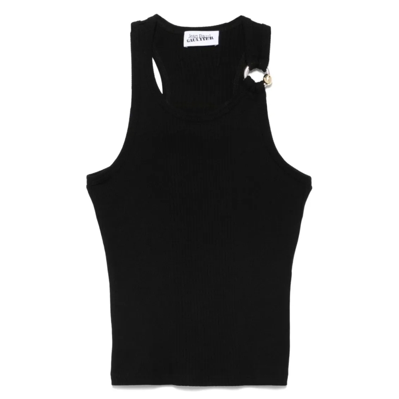 Jean Paul Gaultier T-Shirt Ribbed Knit Sleeveless Top Black