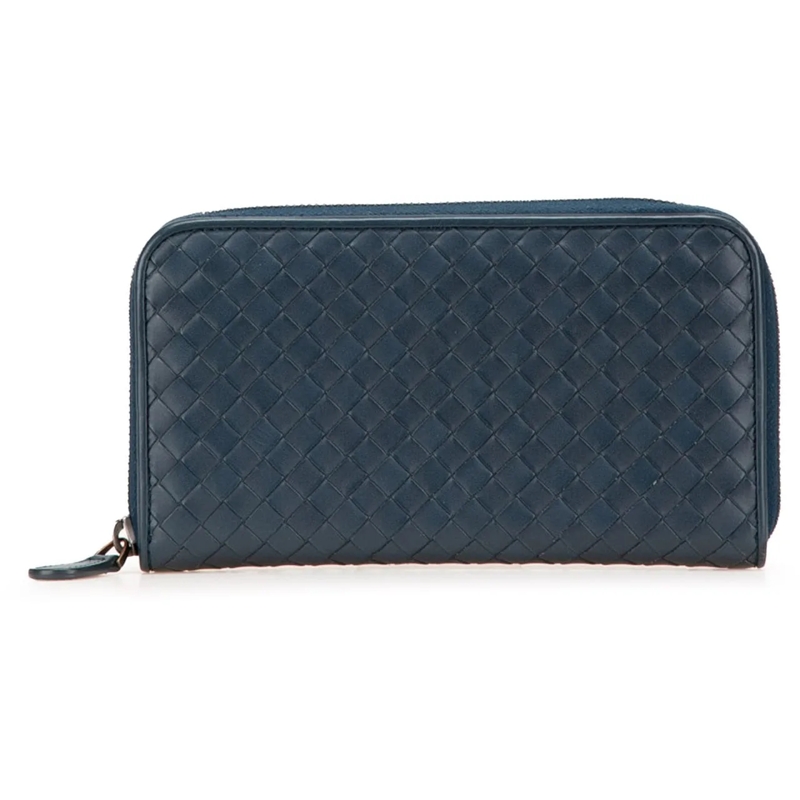 Bottega Veneta Geldbörse Nappa Intrecciato Zip Around Long Wallet blau