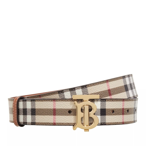 Burberry TB Belt Check Fabric And Leather Light Gold Cintura in pelle