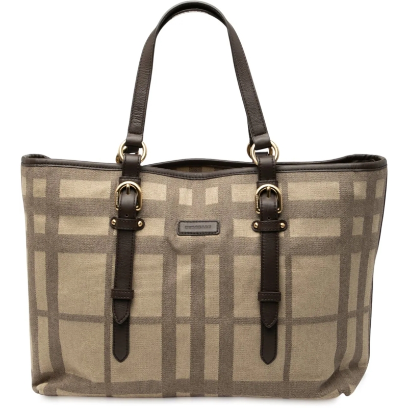 Burberry Shopper Tonal Check Canvas Tote braun