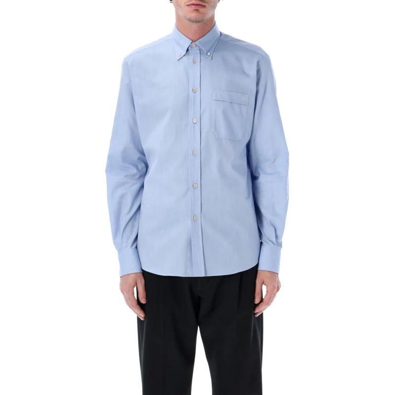 Valentino Garavani Overhemd Slim Fit Oxford Shirt With Tonal Vlogo Embroidery Blue