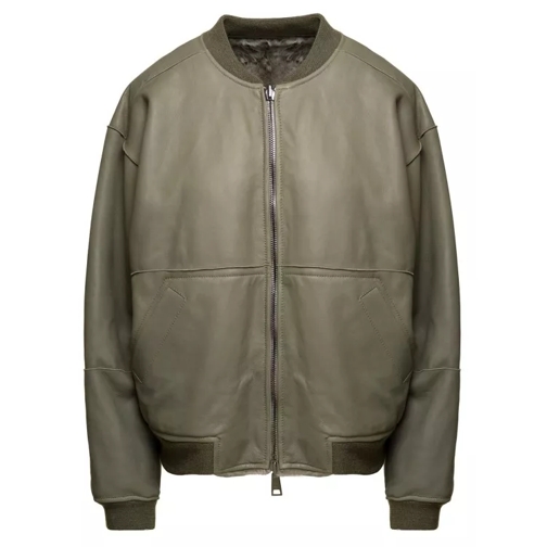 Giorgio Brato Oversized Green Jacket With Two Way Zip In Leather Green Läderjackor