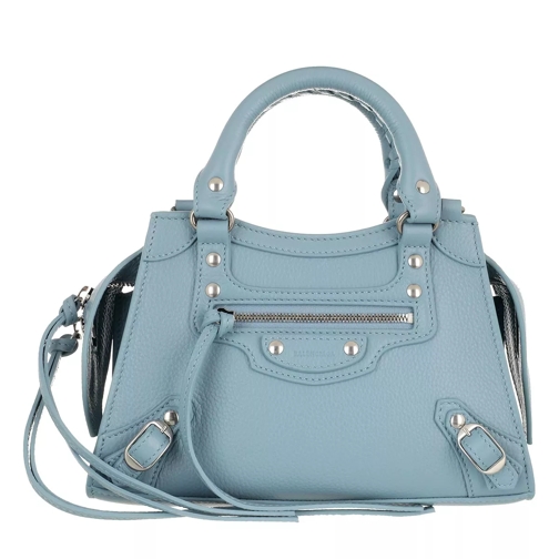 Balenciaga Neo Classic Mini Top Handle Bag Grained Calfskin Grey Blue Satchel
