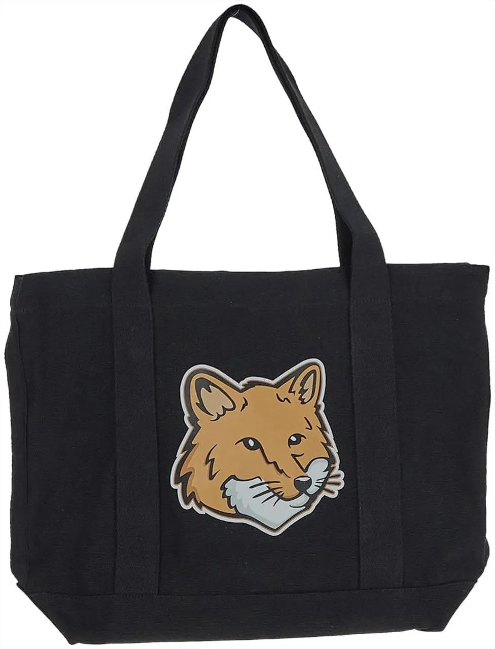 トートバッグ MAISON KITSUNE TOTE BAG WITH LOGO (LW05101WW0050_BLACK) MAISON KITSUNÉ Fox Head Tote Bag in Black | SVD USA