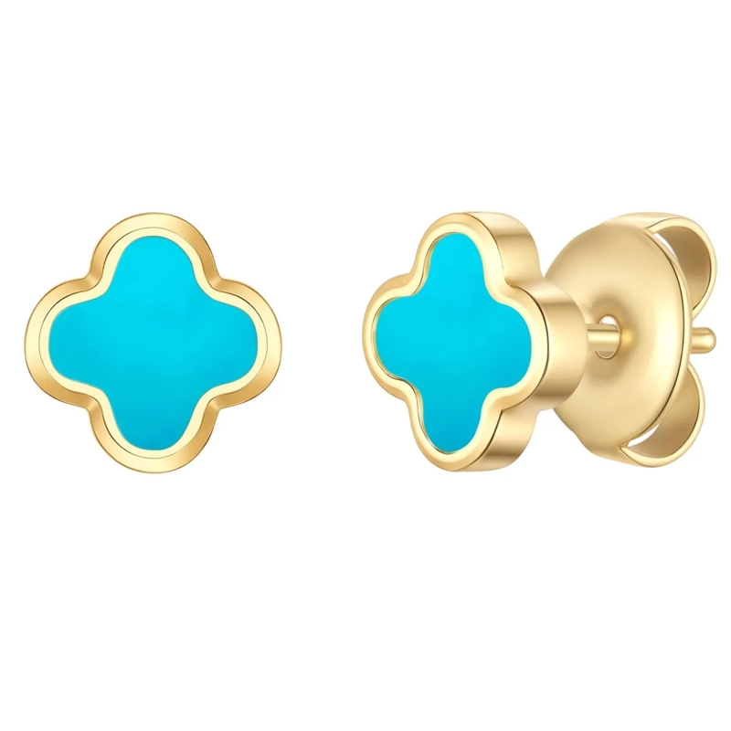 Glanzstücke München Ohrstecker Edelstahl Ohrstecker Türkis (synth.) Kleeblatt gold