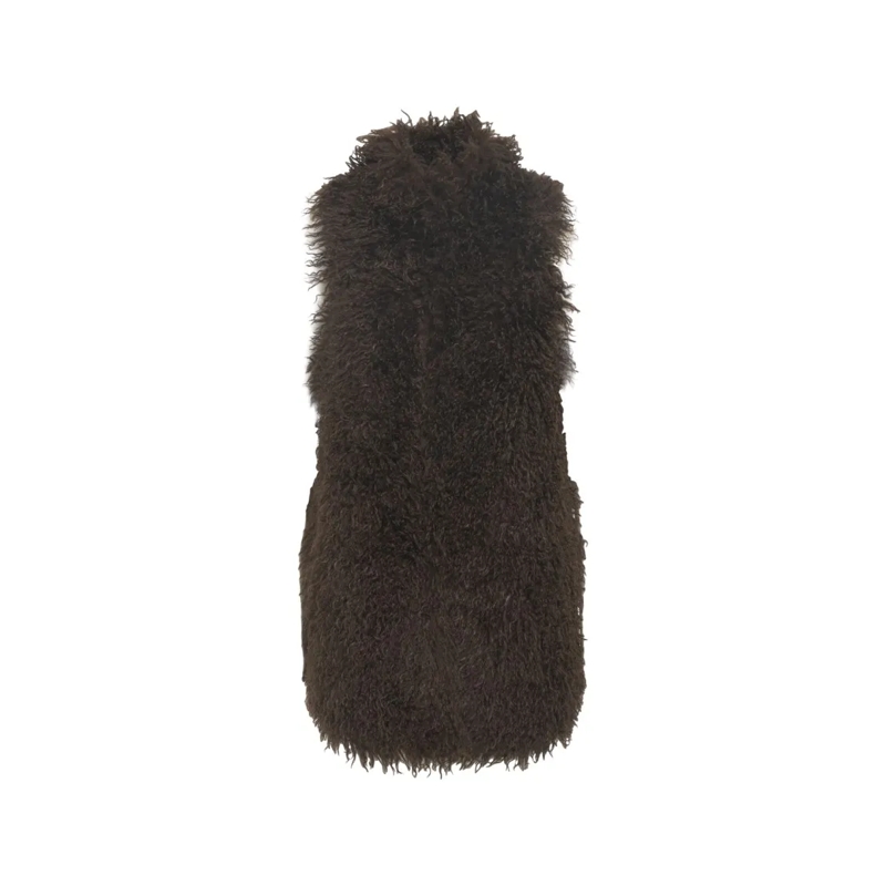 Bully Veste en shearling Plush Oversized Faux Fur Gilet With High Collar Black