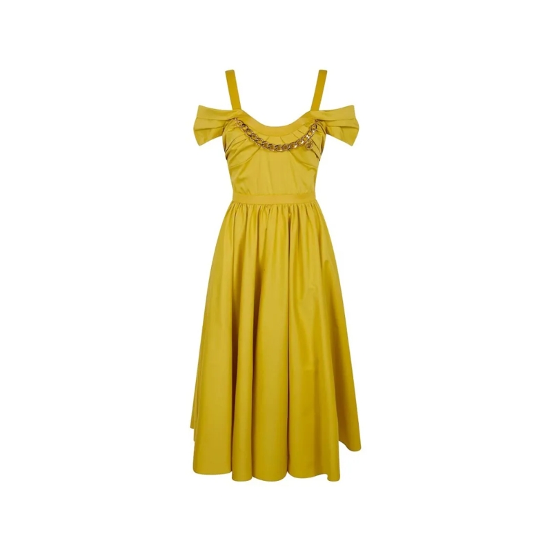 Elisabetta Franchi Midi-jurk Off-Shoulder Yellow Mini Dress Gold