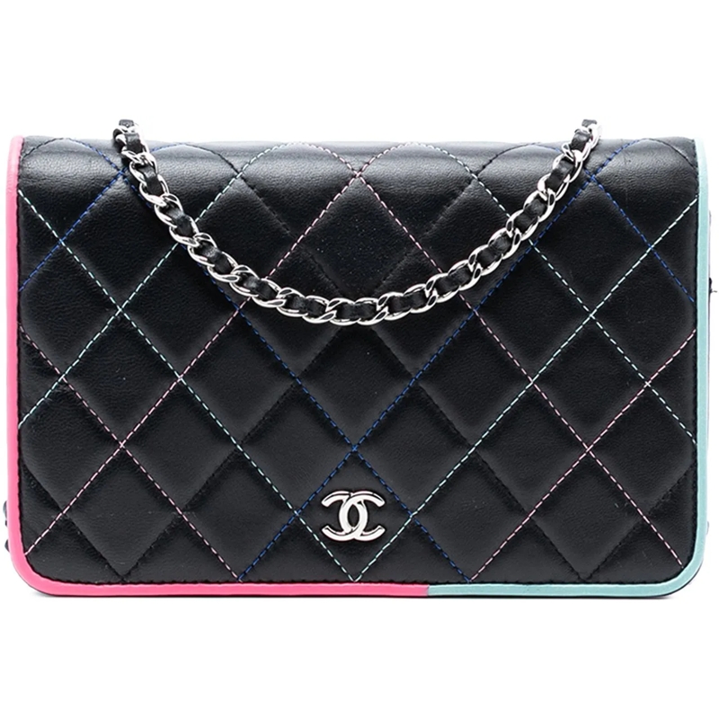 Chanel Schultertasche CC Quilted Lambskin Multicolor Border Full Flap Wa schwarz