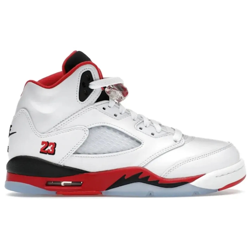 Nike Low-Top-Sneaker Jordan 5 Retro Fire Red Black Tongue (2025) (GS) weiß