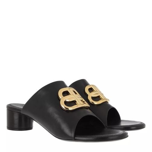 Balenciaga BB Oval Sandals Leather Black/Gold Mule