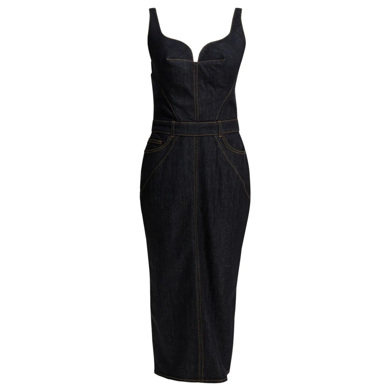 Givenchy Midi-jurk Fitted Midi Sheath Dress In Raw Denim Black