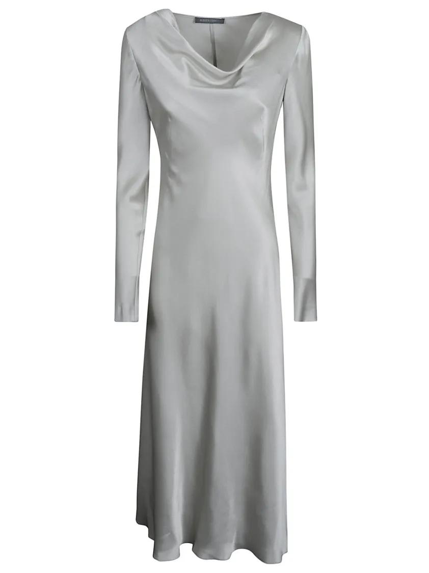 Alberta Ferretti - Silver-Tone Satin Finish Cowl Neck Dress With A-Li - Größe 42 - silberfarben