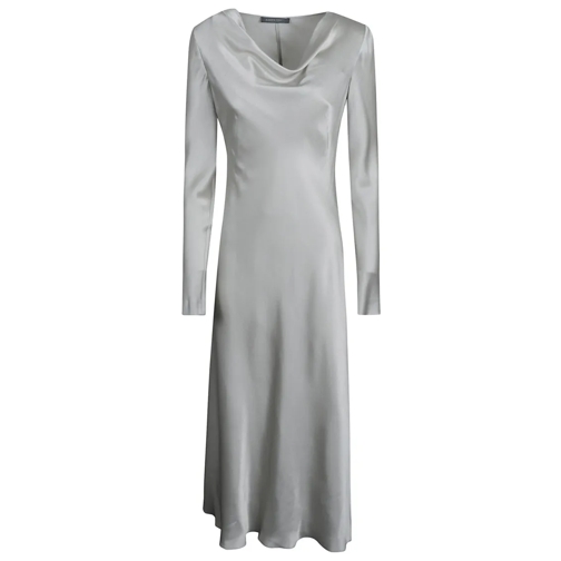 Alberta Ferretti Midi-Kleider Silver-Tone Satin Finish Cowl Neck Dress With A-Li Silver