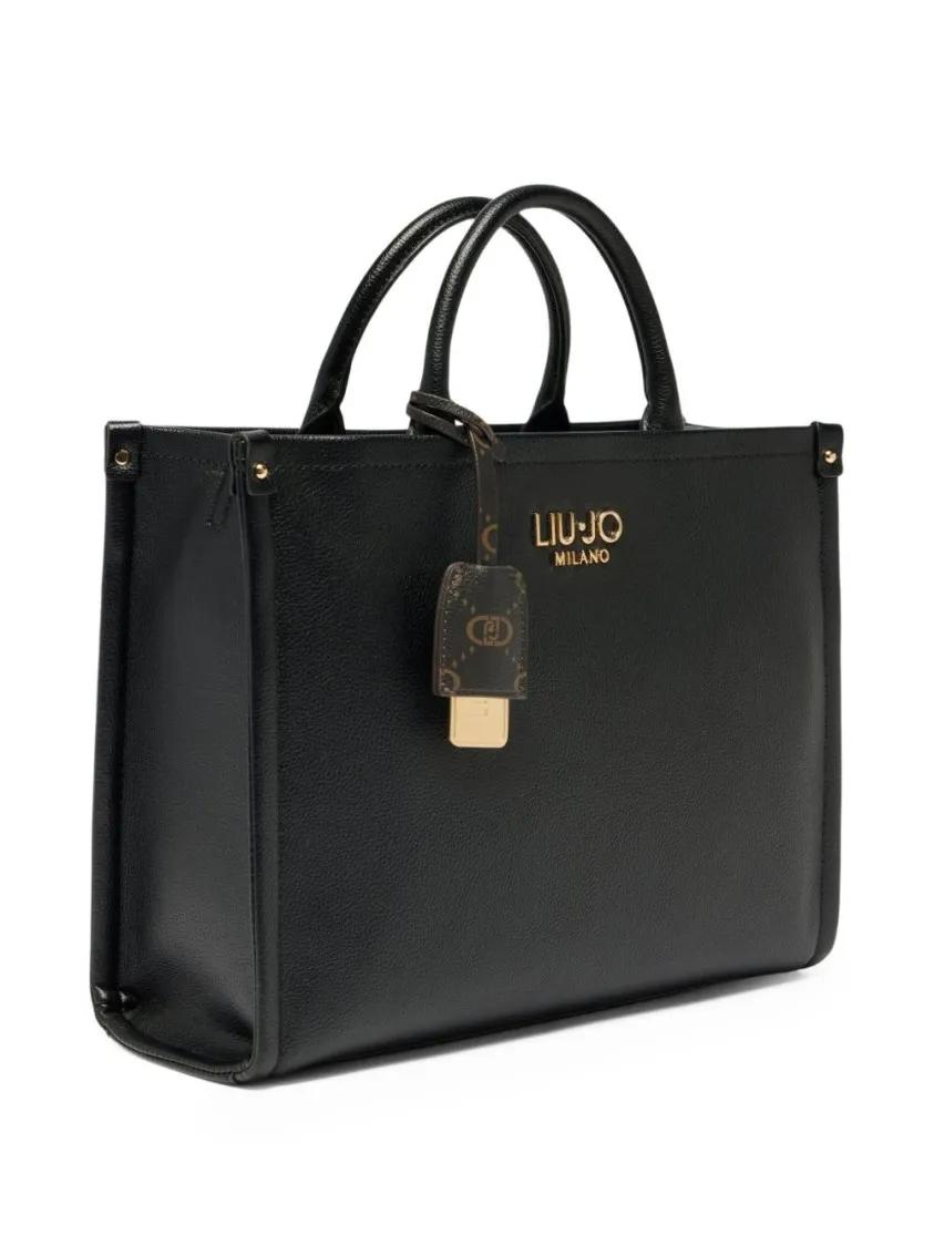 Thumbnail - LIU JO Shopper & Totes - Structured Black Handbag With Metallic Logo - Gr. unisize - in Schwarz - für Damen