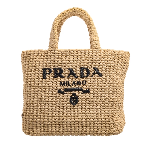 Prada Small Open Double Handle With Contrasting Logo Inl Natural Rymlig shoppingväska