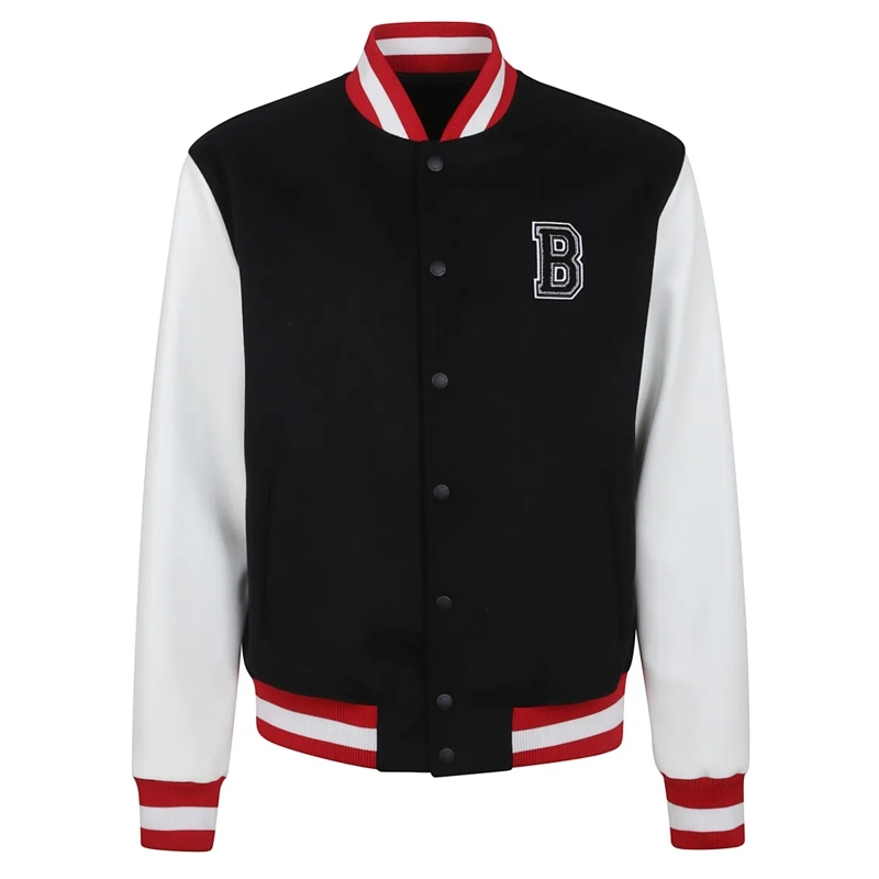 Balmain Blouson aviateur Varsity Jacket With Embroidered Patches Black