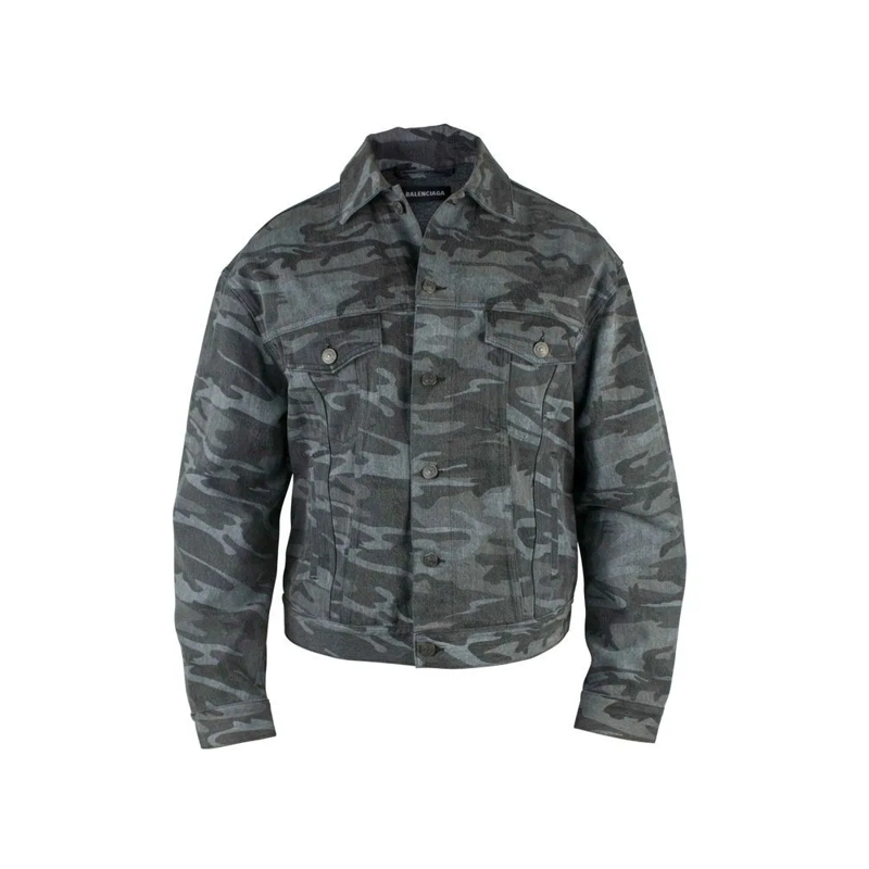 Balenciaga Spijkerjasje Camouflage Pattern Denim Jacket With Button Closur Grey