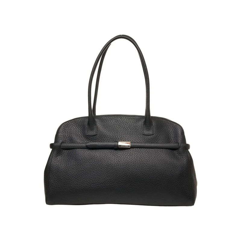 Orciani Schultertasche Hammered Leather Handbag With Zip Closure And Slim Black