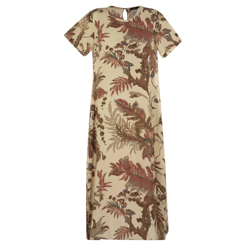 Max Mara Midi-jurk Revere - Printed Silk T-Shirt Dress Neutrals