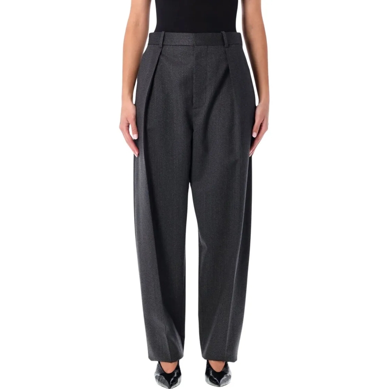 Bottega Veneta  Grey Moiré Wool Pleated Trousers Black