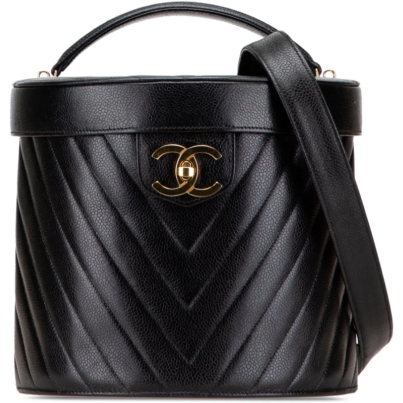 Chanel Sac à bandoulière CC Chevron Caviar Turnlock Vanity Bag schwarz