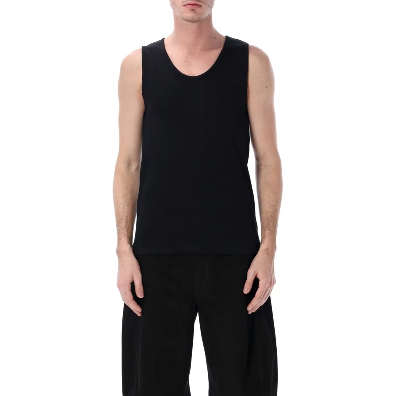 Lemaire T-shirt Fitted Black Ribbed Tank Top In Cotton-Linen Blend Black
