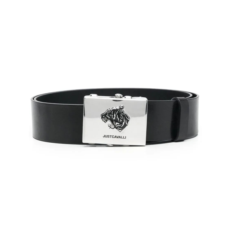 Just Cavalli Gürtel Calfskin Leather Belt With Distinctive Silver Embl Black