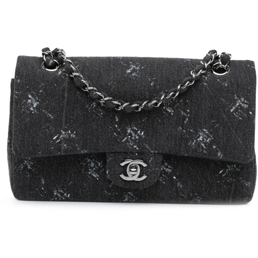 Chanel Schultertasche 2015-2020 Medium Denim Double Flap schwarz