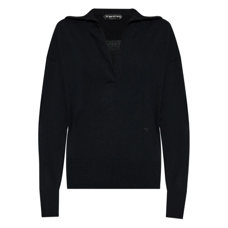Tom Ford Trui Polo-Style Cashmere Sweater With Subtle Logo Embro Black