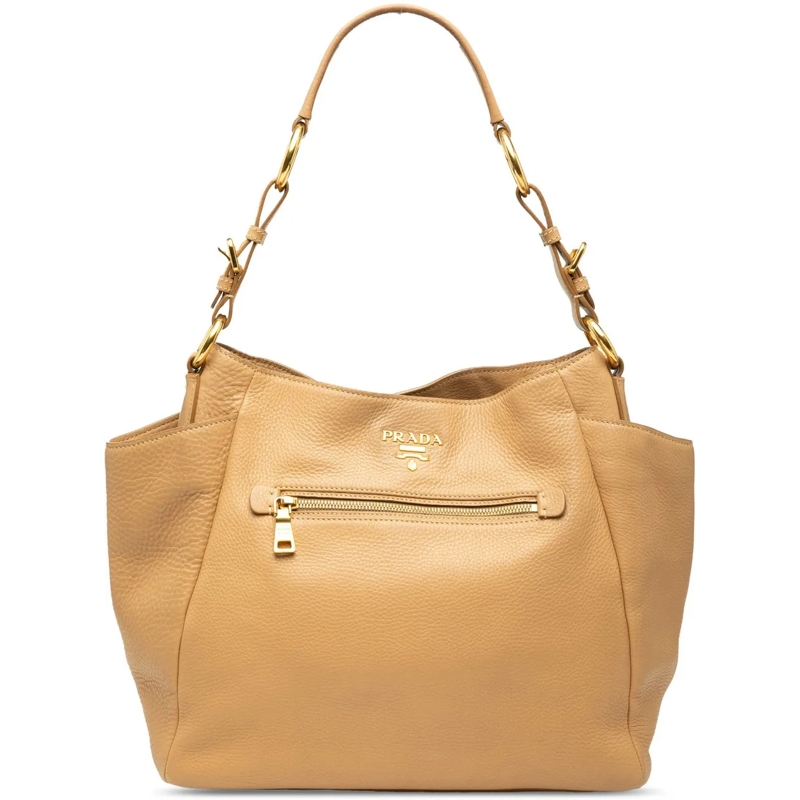 Prada Schultertasche Vitello Daino Front Zip Hobo braun