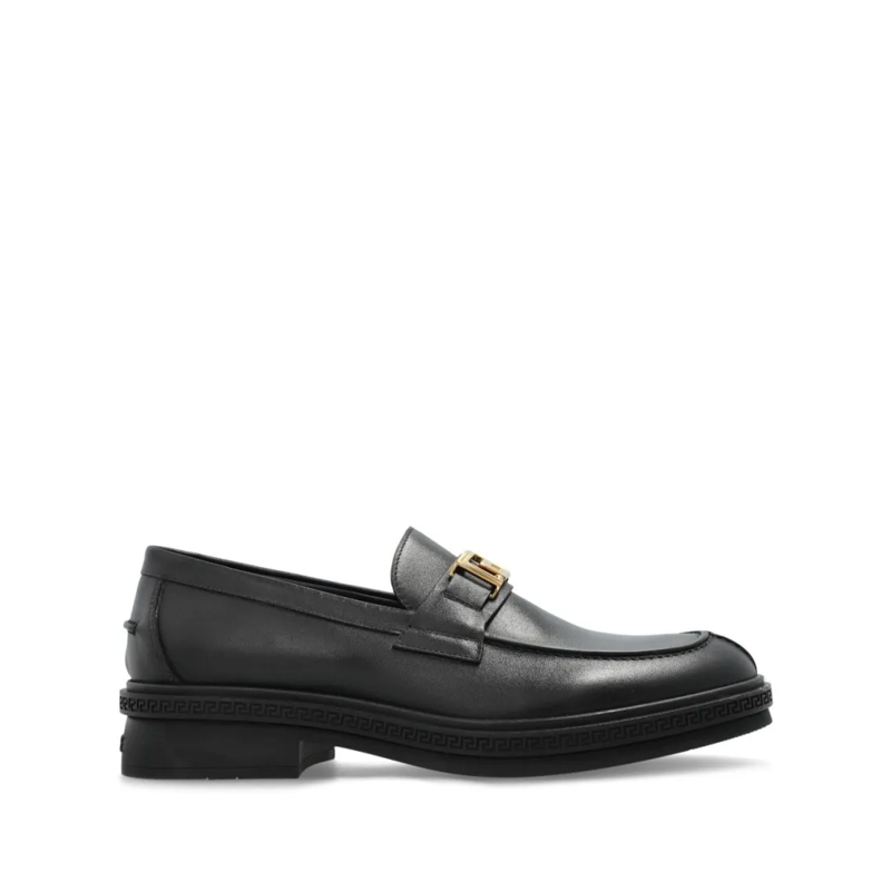 Versace Mocassin Smooth Leather Slip-On Loafers Black