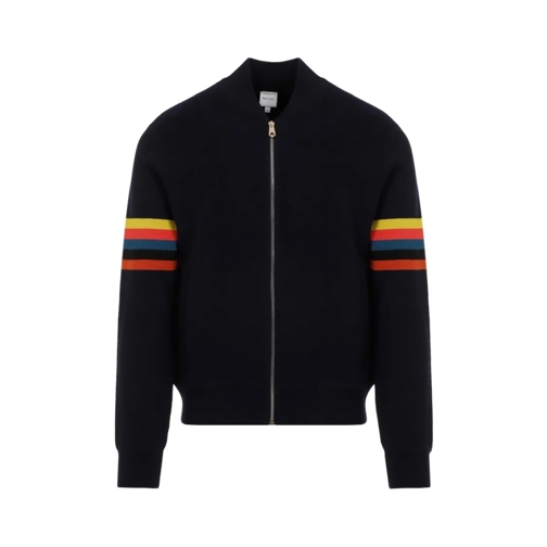 Paul Smith Bomberjacks Knitted Dark Navy Wool Bomber Jacket Blue