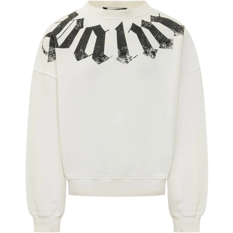 Palm Angels  Felpa Loose con Logo sul Collo weiß