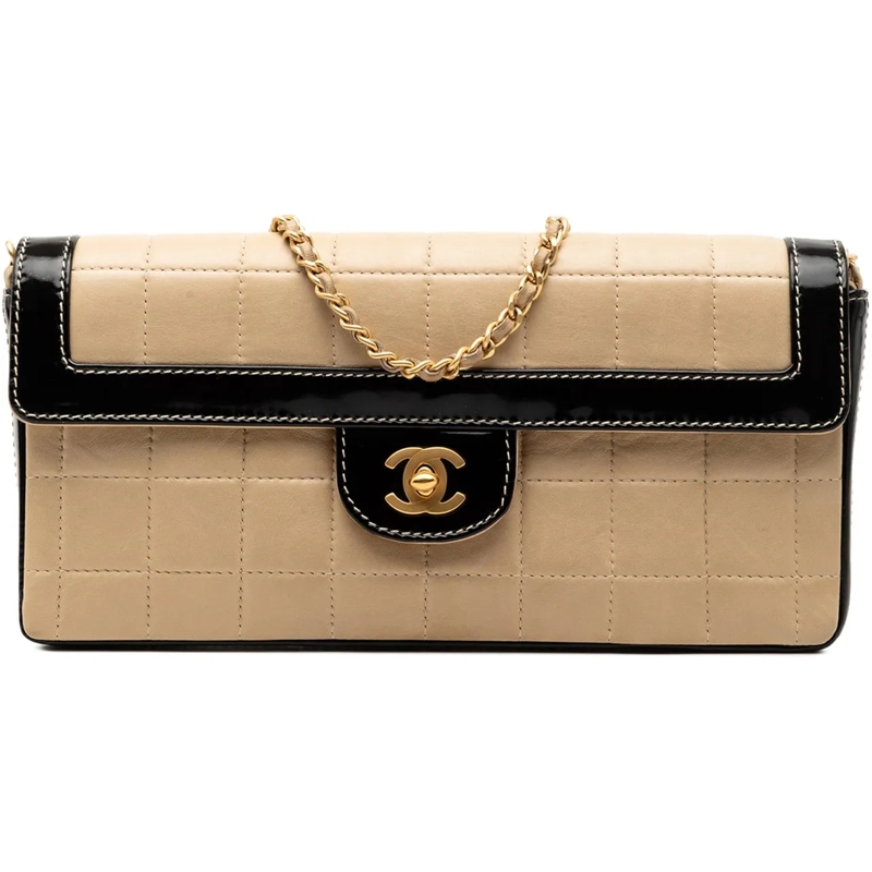 Chanel Sac à bandoulière CC Chocolate Bar Lambskin and Patent East West Fla braun