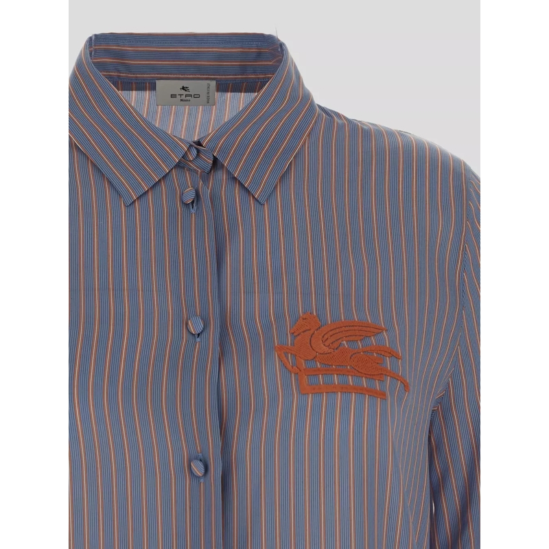 Etro  Classic Blue Silk Shirt With Vertical Stripes Blue