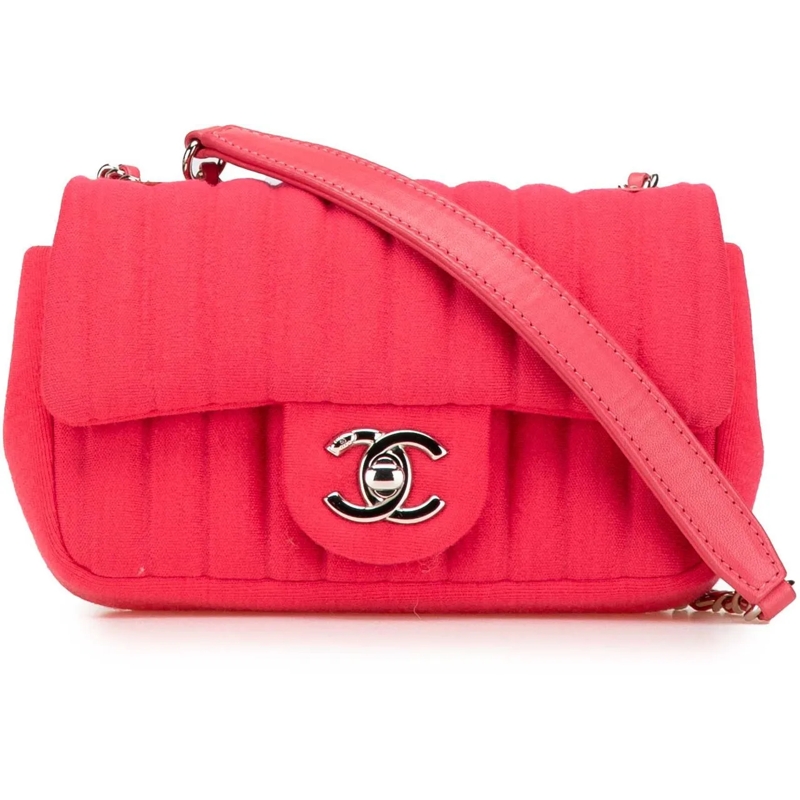Chanel Sac à bandoulière Mini Vertical Quilted Jersey Single Flap rose